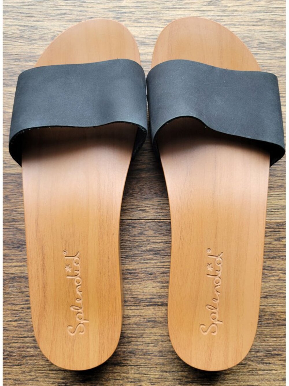Splendid “Heather” Faux Wood Single Strap Slide Sandal Leather upper Size 8.5 M